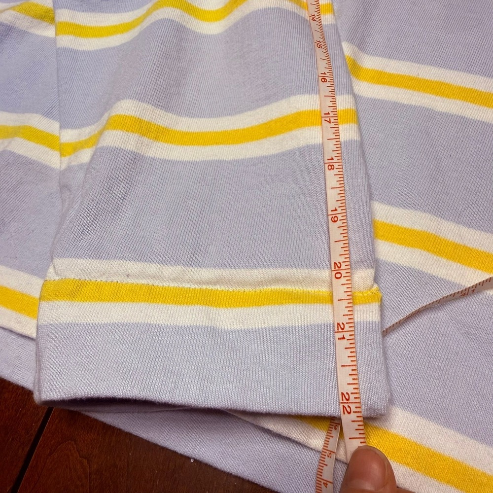 J Crew XL Striped Long Sleeve Boatneck Top Light Blue Yellow Cotton Coastal Chic - Picture 10 of 11